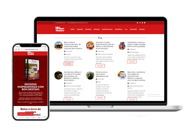 print do site do Laticínios Bom Destino