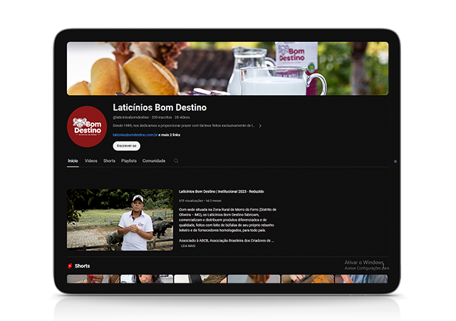print do canal do youtube do Laticínios Bom Destino